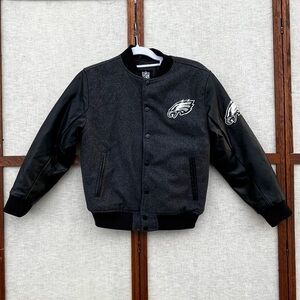 Philadelphia Eagles Wool Bomber Varsity Gray and Black NFL Team Apparel- L 14-16